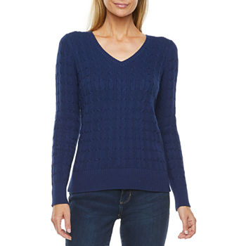 St. John's Bay Womens V Neck Long Sleeve Pullover Sweater
