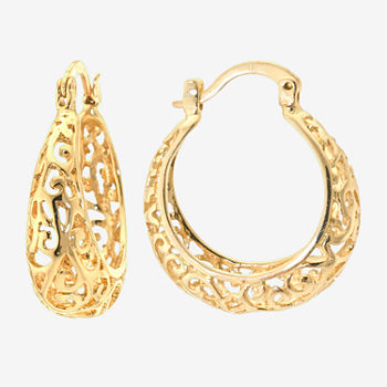 Silver Reflections 24Kt Gold Over Brass 22MM Filigree  Hoop Earrings