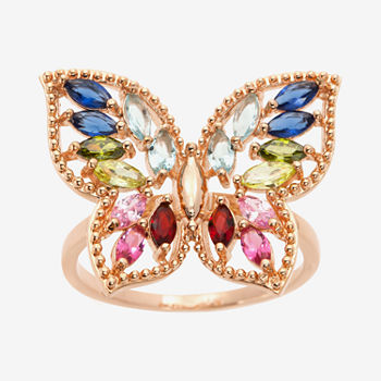 Sparkle Allure Crystal 14k Rose Gold Over Brass Butterfly Cocktail Ring