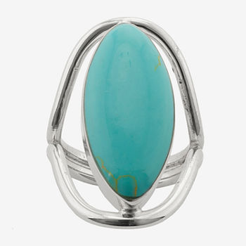Sparkle Allure Simulated Turquoise Pure Silver Over Brass Oval Cocktail Ring