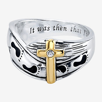 Footnotes Faith Crystal Sterling Silver Cross Band