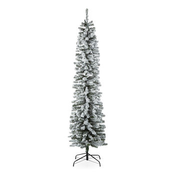 North Pole Trading Co. 7' Pencil Pine Pre-Lit Flocked Christmas Tree