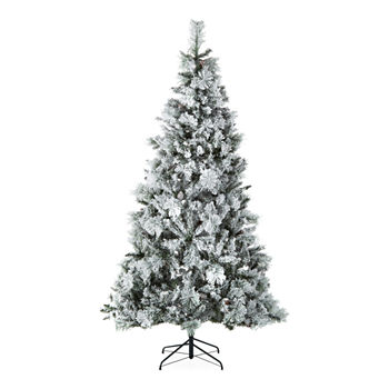North Pole Trading Co. 7.5' Flocked Snow Valley Pre-Lit Christmas Tree