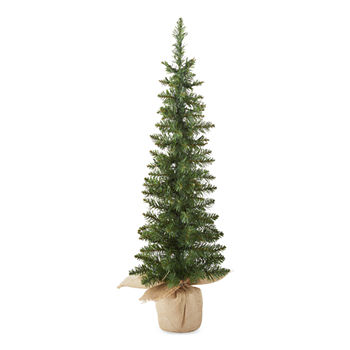 North Pole Trading Co. 3' Burlap Base Green Fir Pre-Lit Christmas Tree