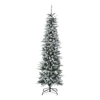 North Pole Trading Co. 7' Slim Hudson Fir Pre-Lit Flocked Christmas Tree