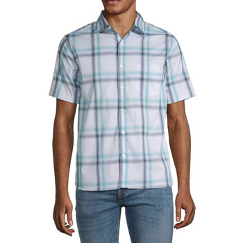 Van Heusen Mens Slim Fit Short Sleeve Plaid Button-Down Shirt