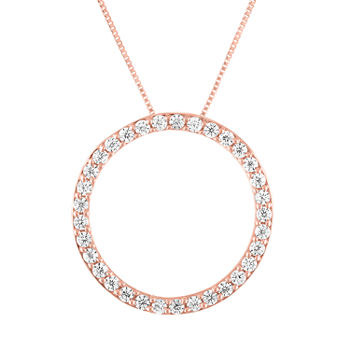 Womens 1/3 CT. T.W. Lab Grown White Diamond 10K Rose Gold Circle Pendant Necklace