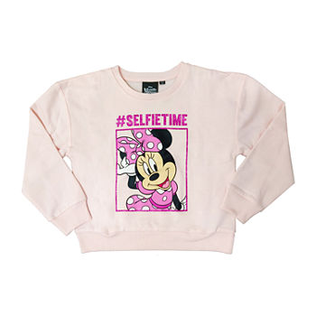 Little & Big Girls Crew Neck Long Sleeve Mickey and Friends Minnie Mouse Fleece Sweatshirt