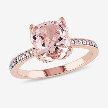 Cushion-Cut Genuine Morganite and Diamond-Accent 10K Rose Gold Ring