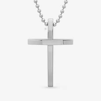 Mens Stainless Steel Curved Cross Pendant Necklace