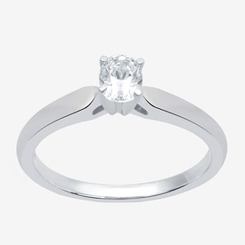 I Said Yes Womens 1/4 CT. T.W. Lab Grown White Diamond Sterling Silver Oval Solitaire Engagement Ring