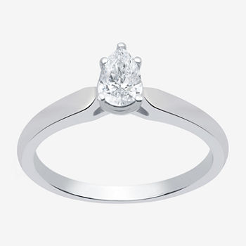 I Said Yes Womens 1/2 CT. T.W. Lab Grown White Diamond Sterling Silver Pear Solitaire Engagement Ring