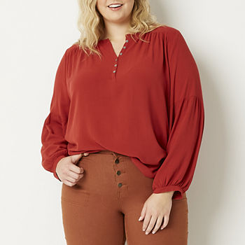 Frye And Co Plus Womens Long Sleeve Blouse