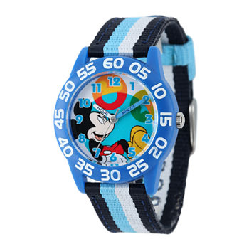Disney Mickey Mouse Kids Time Teacher Striped Nylon Strap Watch
