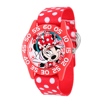 Disney Minnie Mouse Kids Time Teacher Red Nylon Polka-Dot Strap Watch