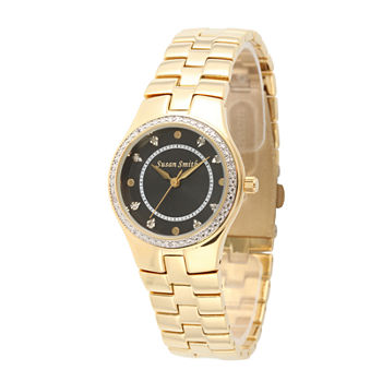 Personalized Dial Womens Diamond-Accent Gold-Tone Bracelet Watch