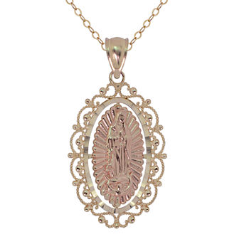 Womens 14K Gold Lady of Guadalupe Oval Pendant