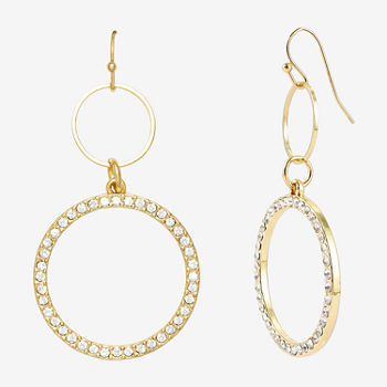 Mixit Gold Tone Crystal Double Open Circle Drop Earrings