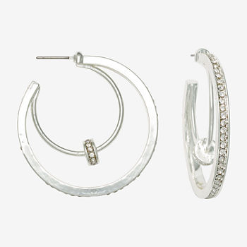 Mixit Silver Tone Crystal Double C Hoop Earrings