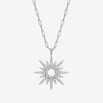 Womens 7/8 CT. T.W. Lab Created Cubic Zirconia Sterling Silver Sunburst Pendant Necklace