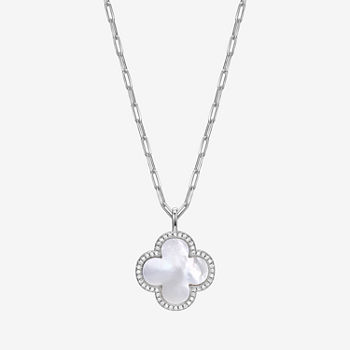 Womens 1 7/8 CT. T.W. Genuine White Mother Of Pearl Sterling Silver Clover Pendant Necklace