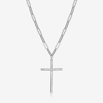 Womens 1/2 CT. T.W. Lab Created Cubic Zirconia Sterling Silver Cross Pendant Necklace