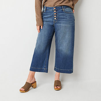 a.n.a - Plus Stretch Fabric Womens High Rise Regular Fit Wide Leg Cropped Jean