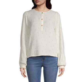 a.n.a Plus Womens Round Neck Long Sleeve Blouse