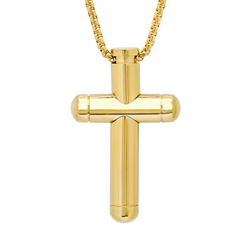 Mens 18K Gold Stainless Steel Cross Pendant Necklace