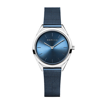 Bering Womens Blue Stainless Steel Bracelet Watch 17031-307