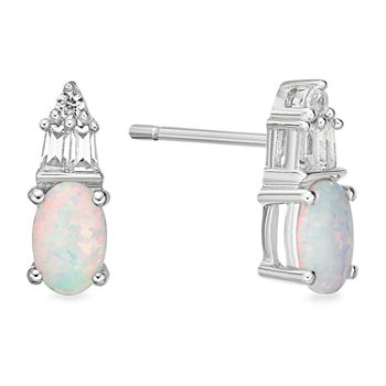 Lab Created White Opal Sterling Silver 10.5mm Stud Earrings