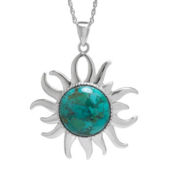 Enhanced Turquoise Filigree Sterling Silver Sun Pendant Necklace