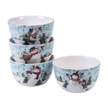 Certified International Watercolor Snowman 4-pc. Dishwasher Safe Ceramic Ice Cream Bowl
