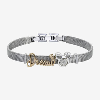 Disney Classics Dream Crystal Pure Silver Over Brass 16 Inch Cable Mickey Mouse Id Bracelet