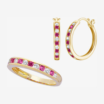 Lab Created Red Ruby 14K Gold Over Silver Jewelry Set