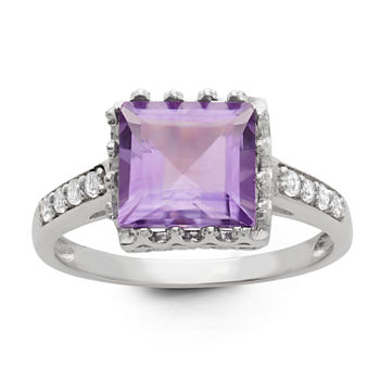 Womens Genuine Purple Amethyst Sterling Silver Cocktail Ring