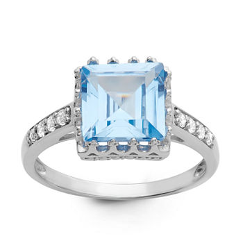 Womens Lab Created Blue Aquamarine Sterling Silver Cocktail Ring