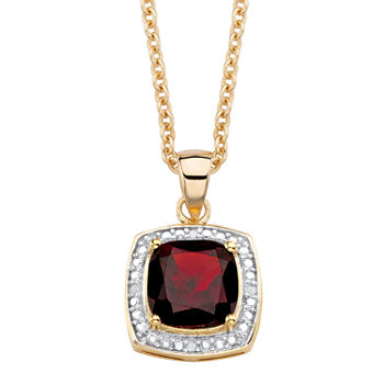Womens Diamond Accent Genuine Red Garnet 14K Gold Over Silver Pendant Necklace