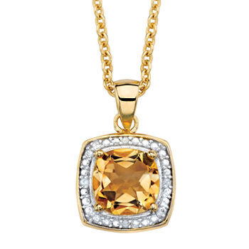 Womens Diamond Accent Genuine Yellow Citrine 14K Gold Over Silver Pendant Necklace