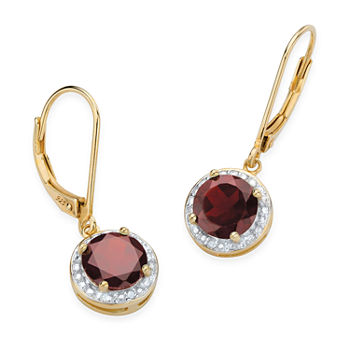 Diamond Accent Genuine Red Garnet 14K Gold Over Silver Drop Earrings