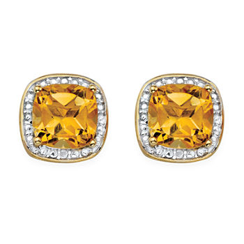 Diamond Accent Genuine Yellow Citrine 14K Gold Over Silver 10mm Stud Earrings