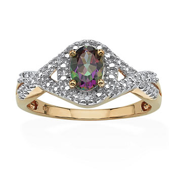 Womens Diamond Accent Genuine Mystic Fire Topaz 18K Gold Over Silver Cocktail Ring