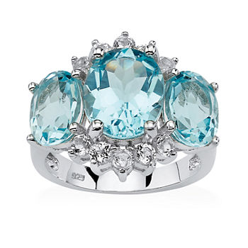 Womens Genuine Blue Topaz Platinum Over Silver Cocktail Ring