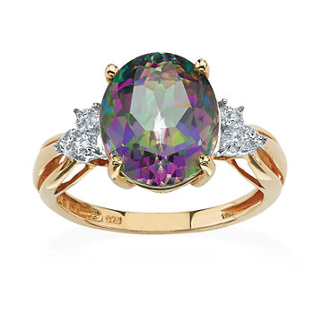 Womens Diamond Accent Genuine Mystic Fire Topaz 18K Gold Over Silver Cocktail Ring