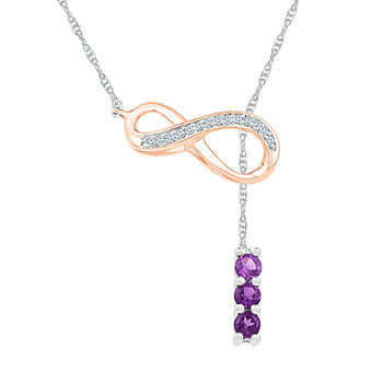 Womens Diamond Accent Genuine Purple Amethyst 10K Rose Gold Sterling Silver Infinity Pendant Necklace