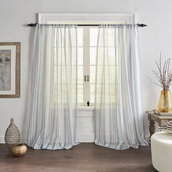 Elrene Home Fashions Hampton Stripe Sheer Rod Pocket Curtain Panel
