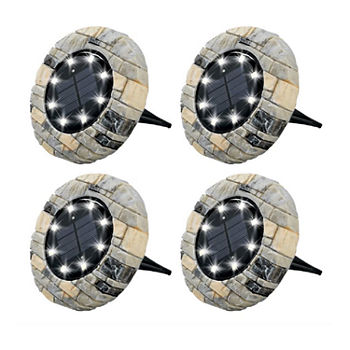 Bell + Howell Solar Powered Slate Outdoor Disk Lights with 8 LED - 4 Pack
