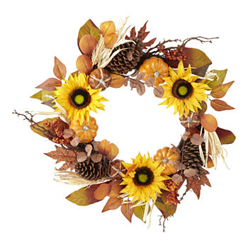 Jcp 24in Sunflower And Pinecone Wreath