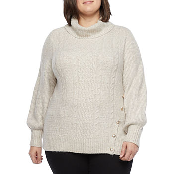 Liz Claiborne Plus Womens Turtleneck Long Sleeve Pullover Sweater