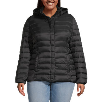St. John's Bay Hooded Water Resistant Midweight Puffer Jacket-Plus